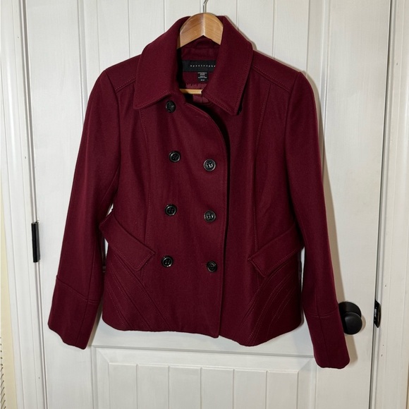 Apostrophe Maroon Wool Cropped Peacoat - Picture 1 of 7